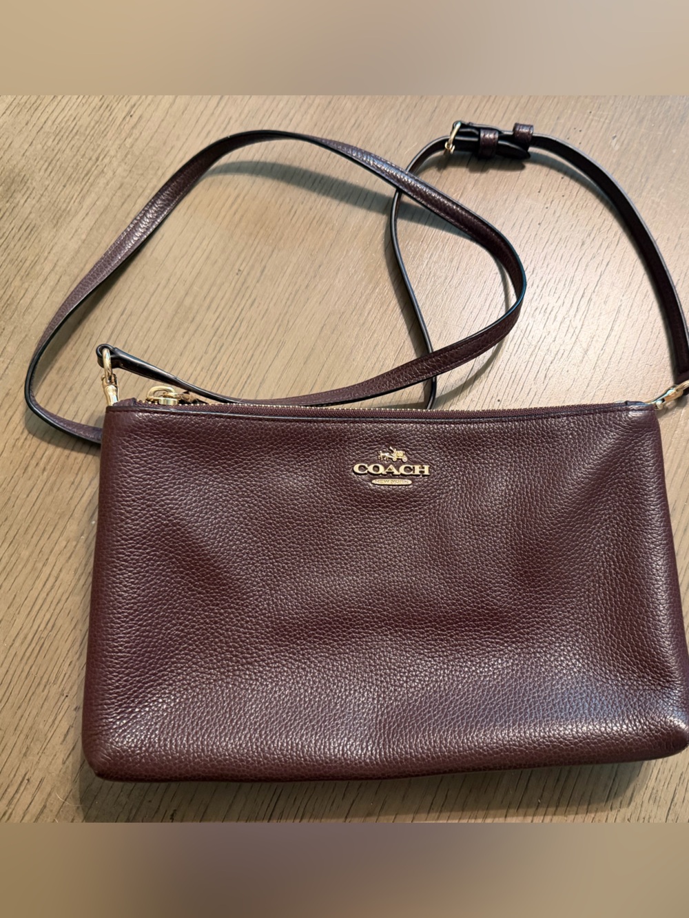 Coach Pebbled Leather Crossbody in Dark Merlot/burgandy with Gold Hardware